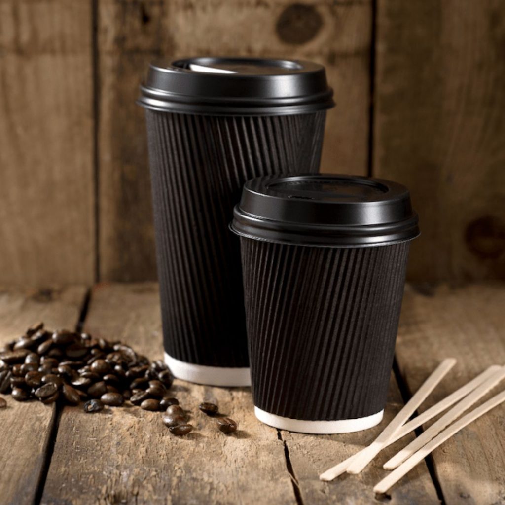 Triple Wall Black Ripple Paper Hot Drink Cups Various Sizes 1×500 Caterclean Supplies 7417